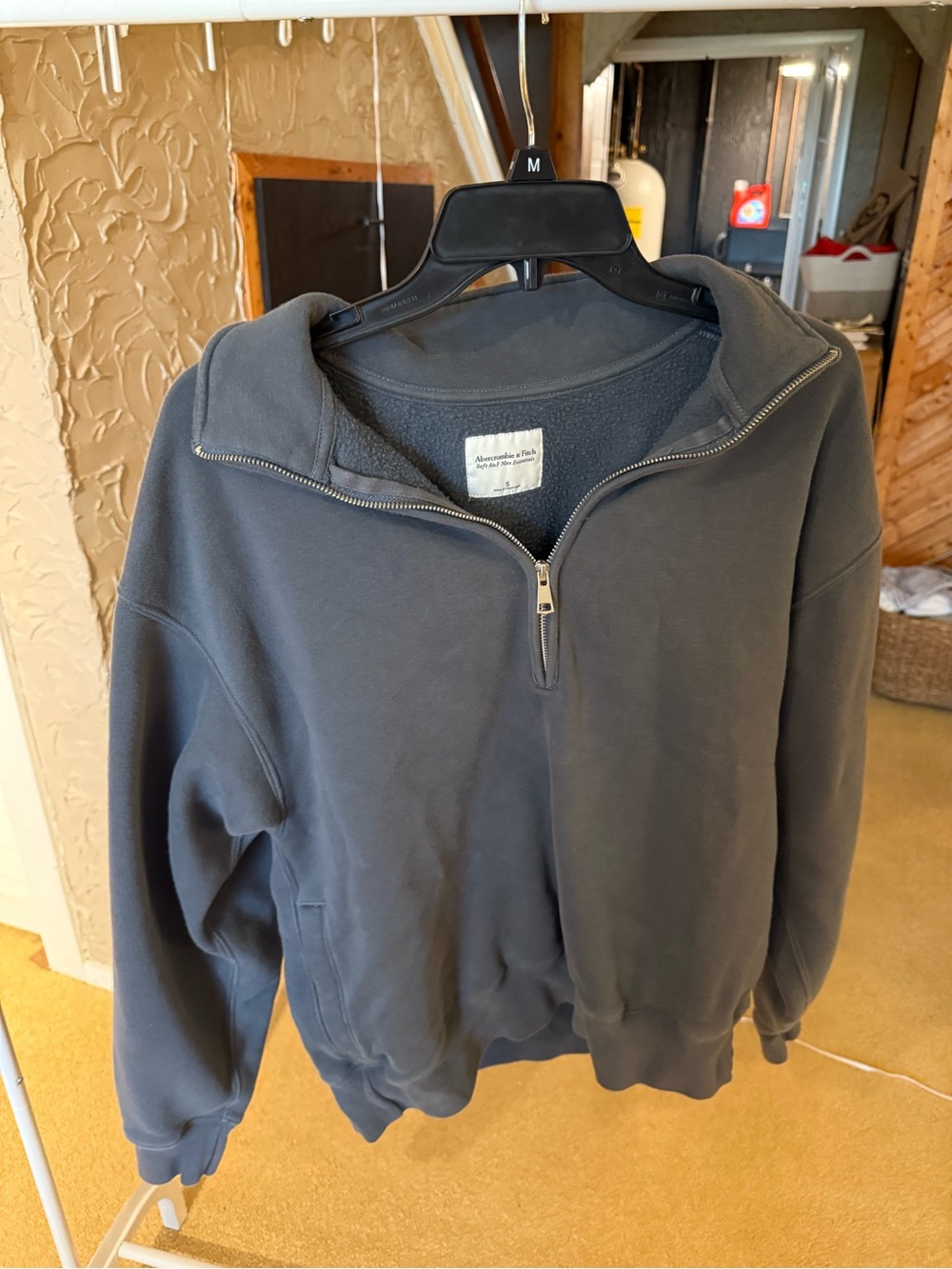 Abercrombie & Fitch Quarter Zip-Up Sweater - Charcoal Gray